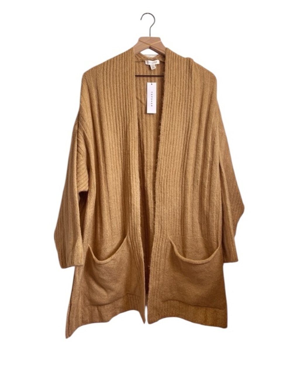 NWT Topshop Camel Tan Cozy Baggy Oversized Cardigan Sweater w Pockets M